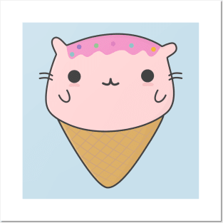 Cute Cat Ice Cream T-Shirt Posters and Art